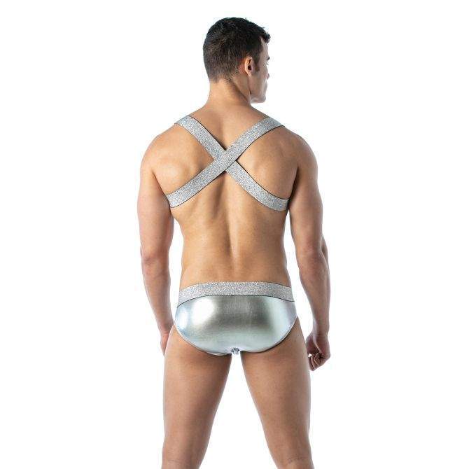 TOF PARIS Lurex X-Harness Magic Elasticated Party X-Shaped in Shiny Silver