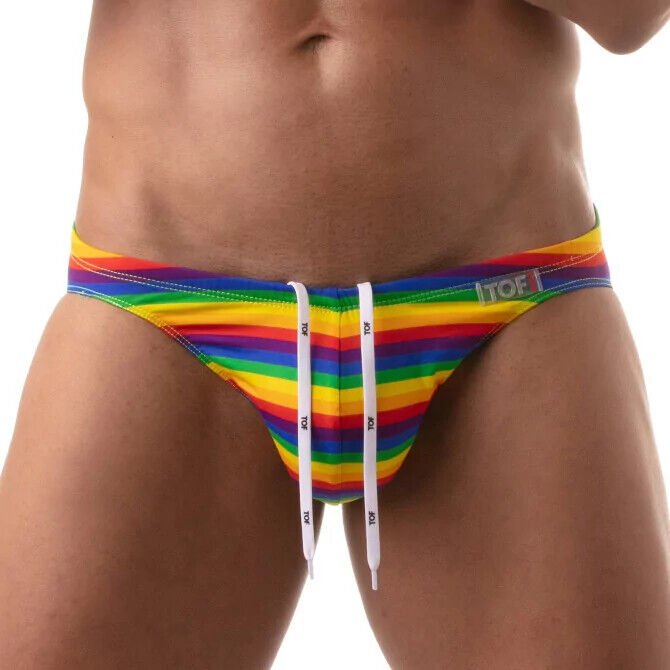 TOF PARIS Rainbow Bikini Swim Briefs Pride Stretch Swimwear 802