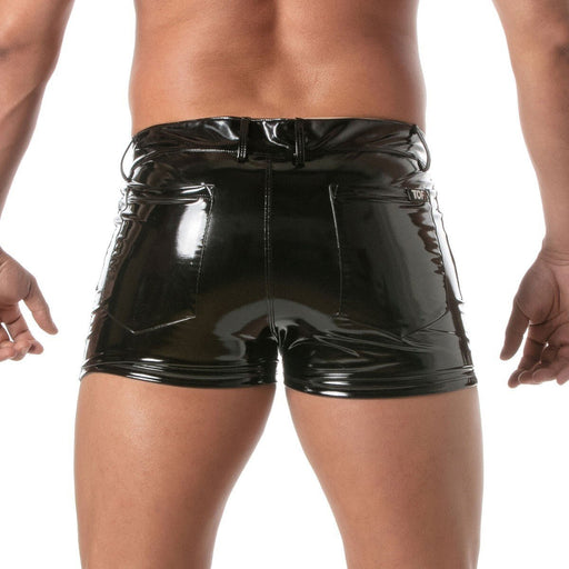 TOF PARIS Shiny Vinyl 5 Pockets Mid - Thigh Shorts in Bold Black 542