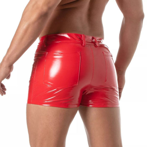 TOF PARIS Shiny Vinyl 5 Pockets Mid - Thigh Shorts in Bold Red 541