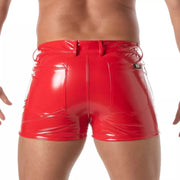 TOF PARIS Shiny Vinyl 5 Pockets Mid - Thigh Shorts in Bold Red 543