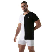 TOF PARIS Shirt Bicolor Cotton Jersey Tight Fit Shirt Black & White 444