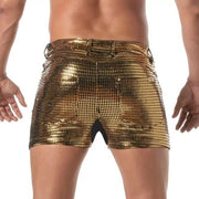 TOF PARIS Short Low - Rise Glitter 5 Pockets Mid - Thigh Shorts Sequins Gold 522