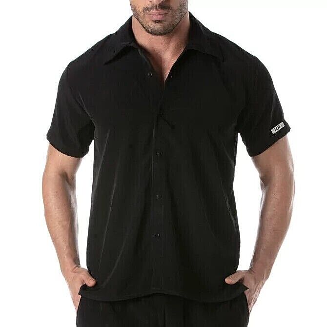 TOF PARIS Short - Sleeved Summer Lightweight Shirt Microfiber Black 501