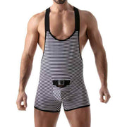 TOF PARIS Singlet Wresling BodySuit Stripe Push-Up Navy/Black 19