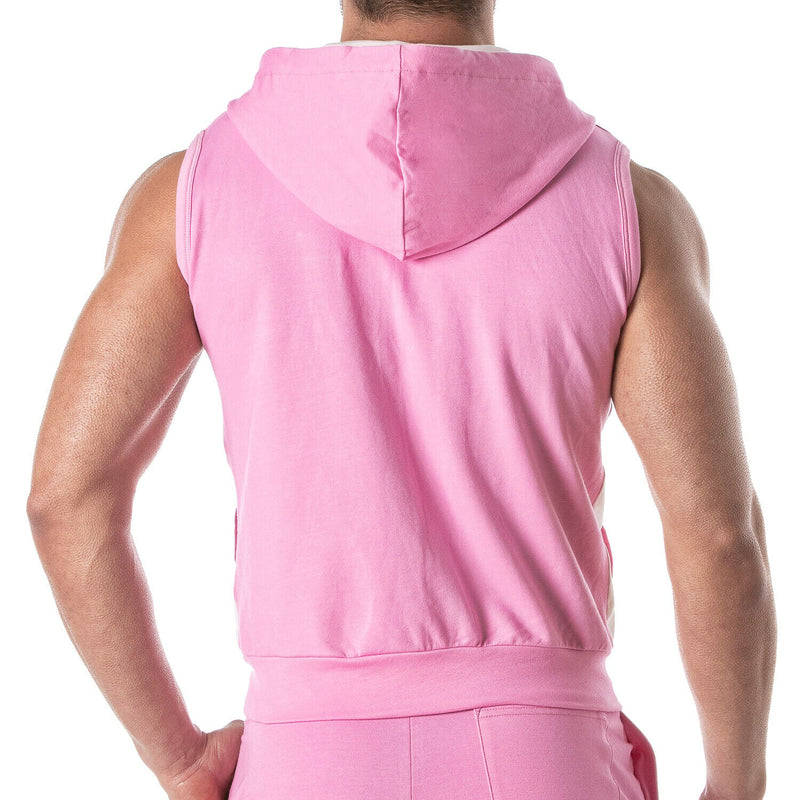 TOF PARIS Sleeveless Hoodie YKK Zipped Vest Tank Top Light Pink