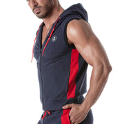 TOF PARIS Sleeveless Hoodie YKK Zipped Vest Tank Top Navy Marine