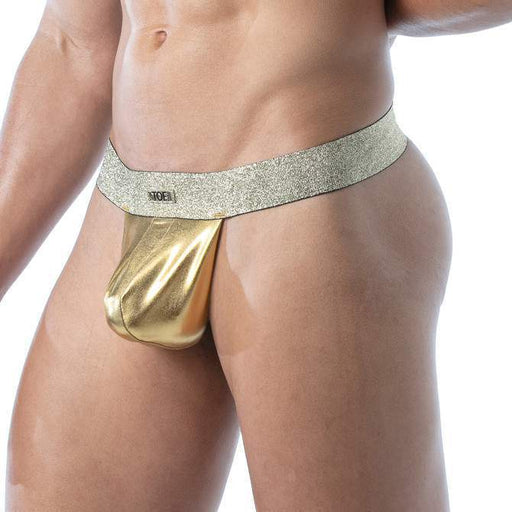 TOF PARIS Stringless Thong Magic Pouch Laminated Lurex Waistband Backless Gold