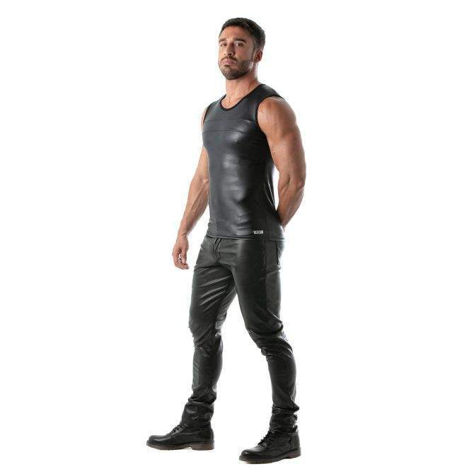TOF PARIS Tank Top Stretch Leather-Look Sleeveless Figure-Hugging Top Black 14