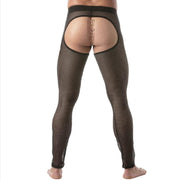 TOF PARIS Transparent Fishnet Legging Chaps Circuit Open Front Low - Rise Black 883