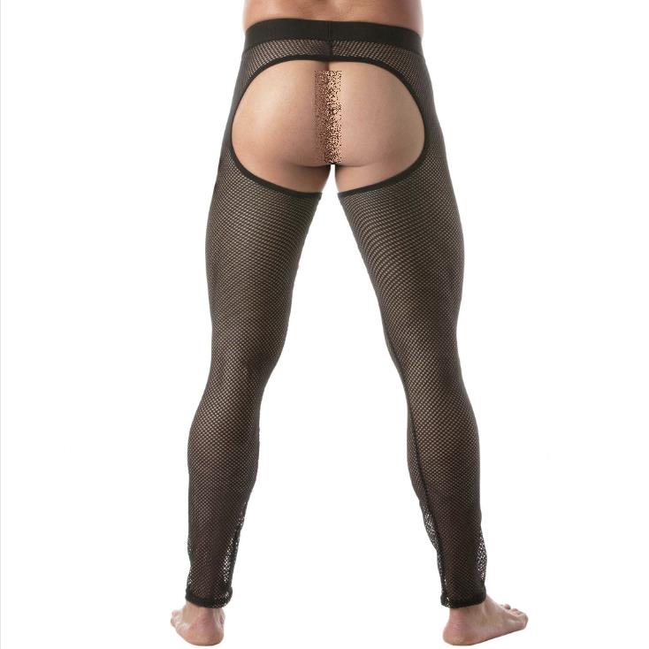 TOF PARIS Transparent Fishnet Legging Chaps Circuit Open Front Low - Rise Black 883