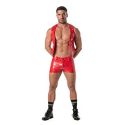 TOF PARIS Vinyl Chain Vest Removable Front Opening Jacket in Red 545