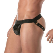 TOF PARIS Vinyl Snap Jockstrap Snap Buttons and Adjustable Straps Black Jock 1011