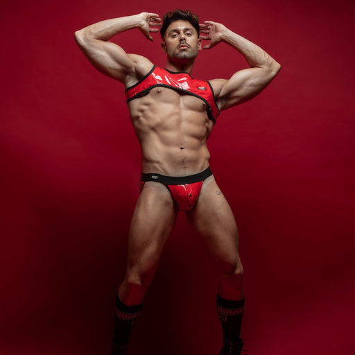 TOF PARIS Vinyl Snap Jockstrap Snap Buttons and Adjustable Straps Red Jock 1022
