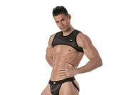 TOF PARIS Zipped Pocket Harness H - Shaped 3D Mesh Crop - Top in Black/Grey 511