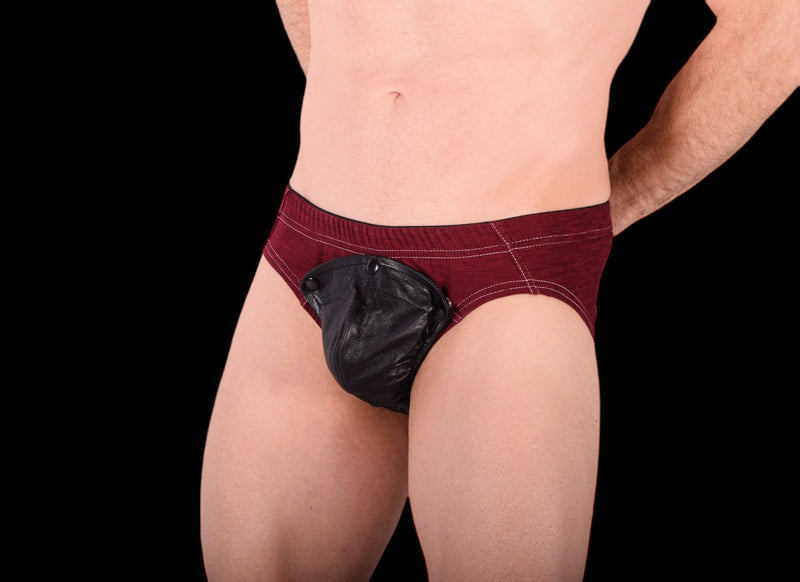 XS SMU Peekaboo Removable Leather Pouch Burgundy Brief H21