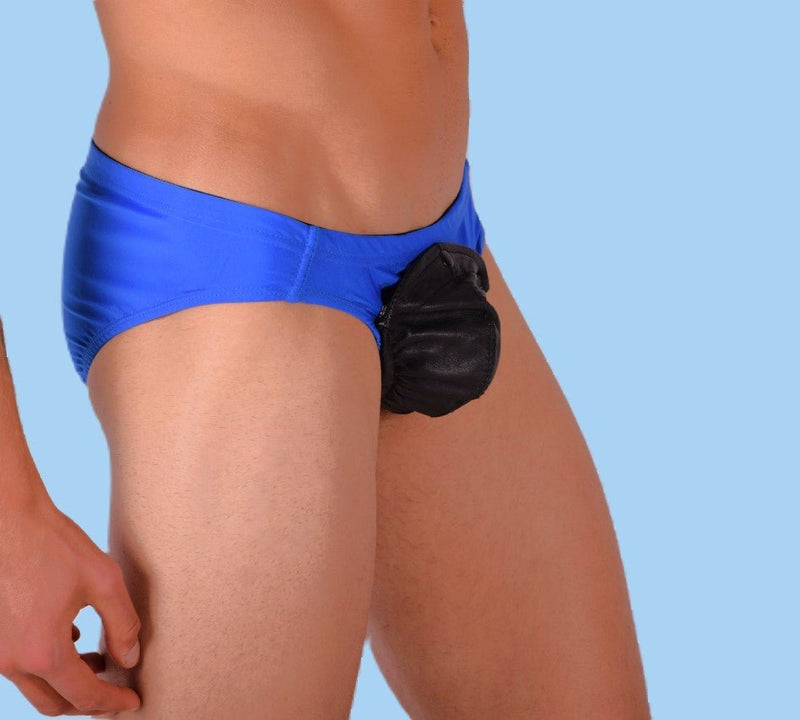 XS SMU Rave Peekaboo Leather Black Pouch Brief Royal H71