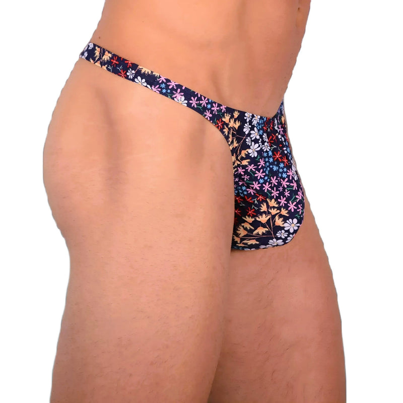XS SMU Sexy Dark Blue Floral Explosion Thong 33650 MX145