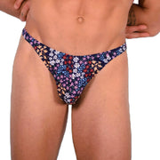 XS SMU Sexy Dark Blue Floral Explosion Thong 33650 MX141