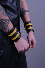 ( 1pc ) - MR. RIEGILLIO WRIST WALLET WITH DOUBLE STRIPE YELLOW/BLACK - SexyMenUnderwear.com