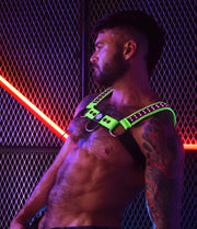 20-LED COLORS HARNESS BREEDWELL STARLIGHT BULLDOG HARNESS NEON GREEN - SexyMenUnderwear.com