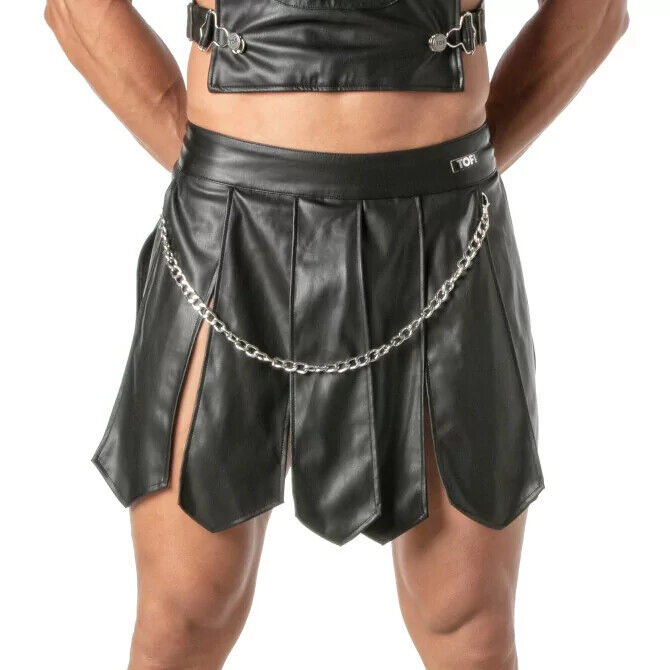 TOF PARIS Kinky Gladiator Skirt Sleek-Faux Leather Adjustable 47