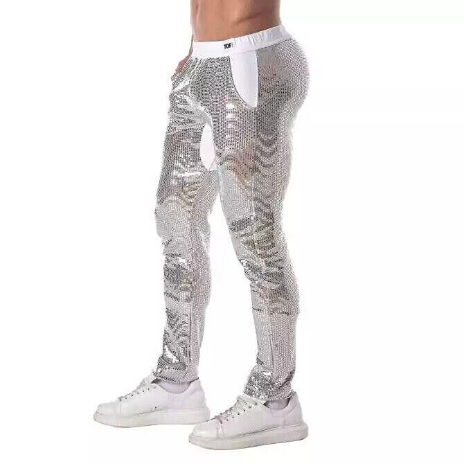 TOF PARIS Pants Glitter Low-Rise Sequin Pant 2-Spacious Pockets Silver 49