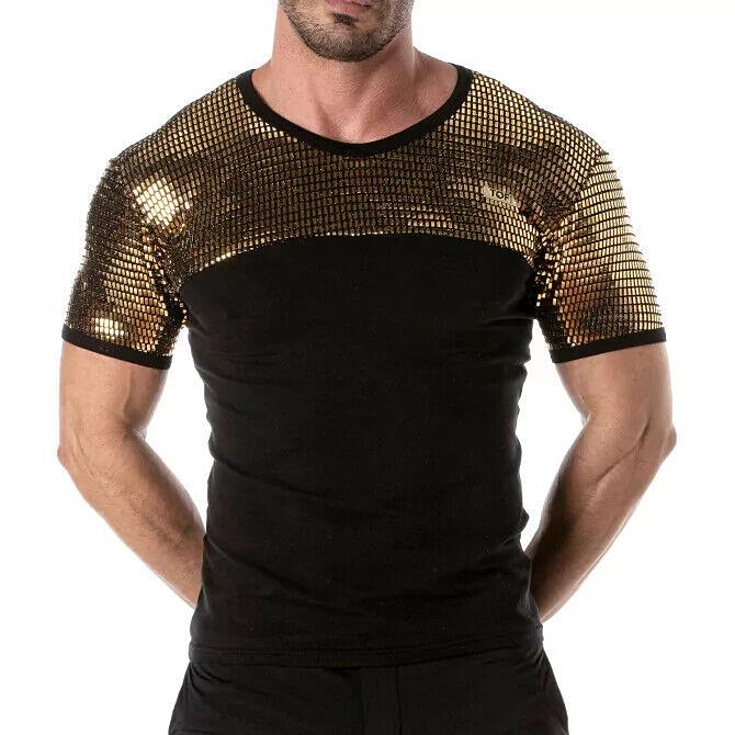 TOF PARIS Shirt Sequins Glitter T-Shirt Fashion Black & Gold 38