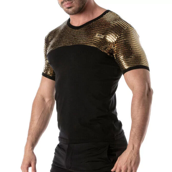 TOF PARIS Shirt Sequins Glitter T-Shirt Fashion Black & Gold 38