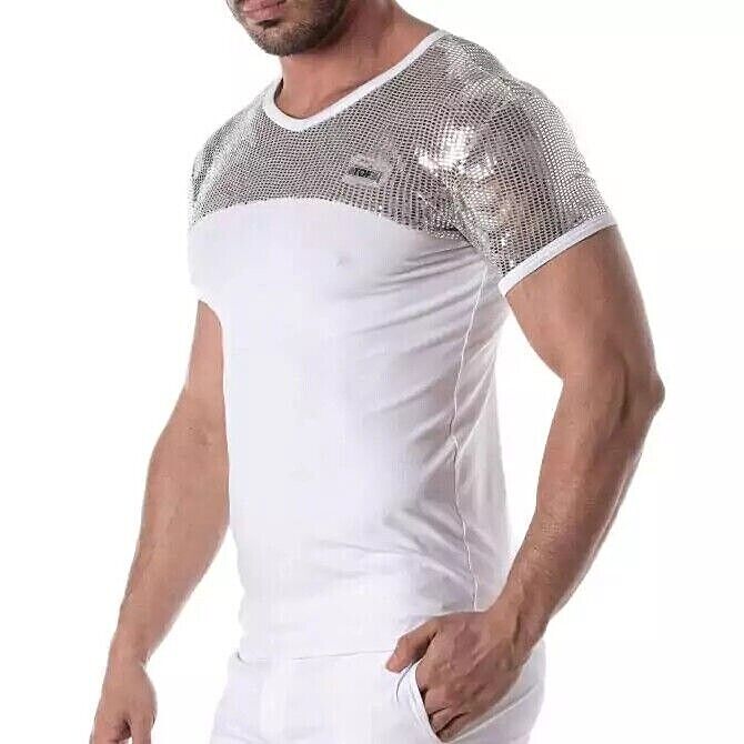 TOF PARIS Sequins Shirts Glitter Fashion T-Shirt White & Silver 38