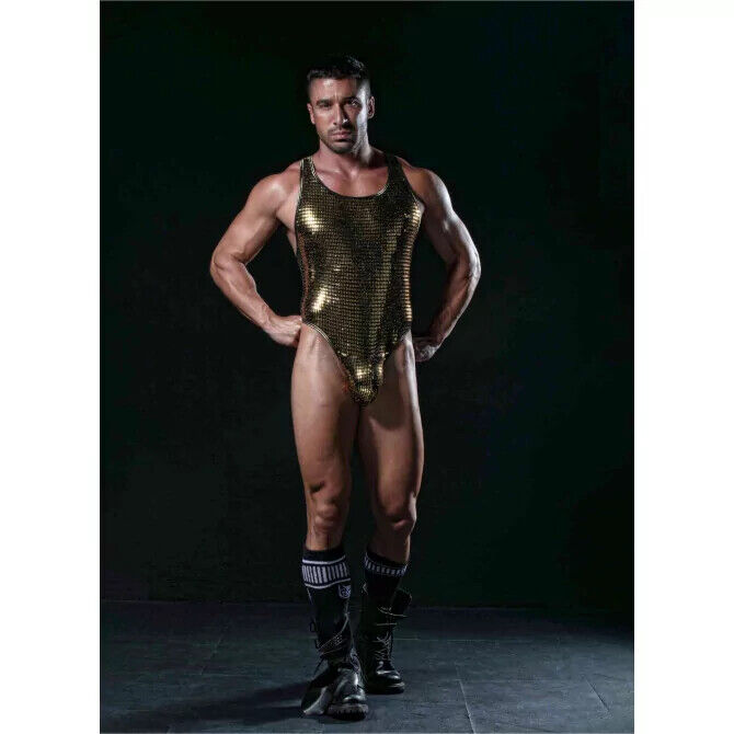 TOF PARIS Glitter Thong Bodysuit With Lurex Edges Singlet Shiny Gold 20