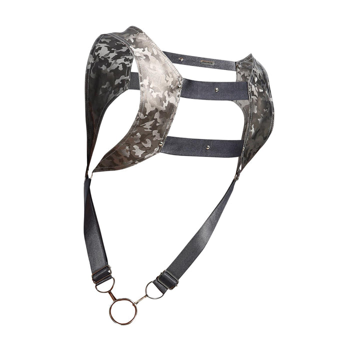 MOB DNGEON Crop Top Harness With C-Ring Faux Leather Titanium Camo DMBL08