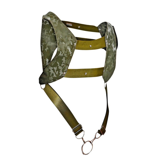 MOB DNGEON Crop Top Harness With C-Ring Leather Look Pure-Camo DMBL08
