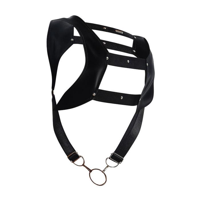 MOB DNGEON Crop Top Harness With C-Ring Leather Look Black-Mamba DMBL08