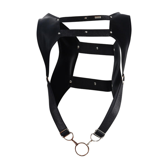 MOB DNGEON Crop Top Harness With C-Ring Leather Look Black-Mamba DMBL08