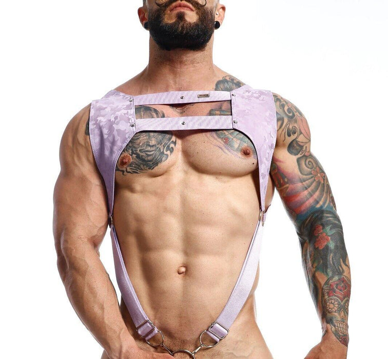 MOB DNGEON Crop Top Harness With C-Ring Leather-Look Purple Lila Camo DMBL08