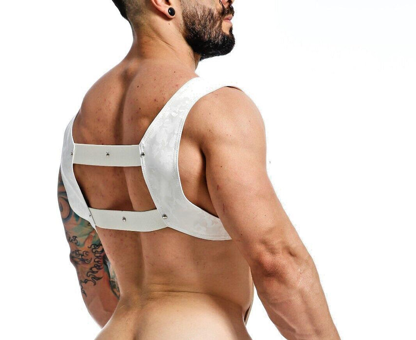MOB DNGEON Crop Top Harness With C-Ring Leather-Look White Camo DMBL08