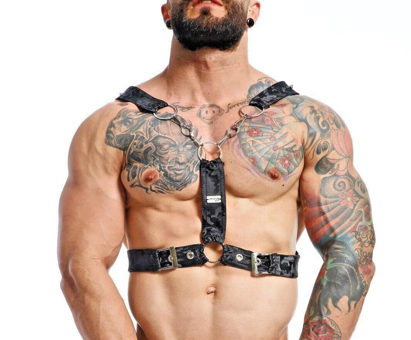 MOB DNGEON Cross Chain Harness Leather-Look One Size Black-Camo DMBL09-3