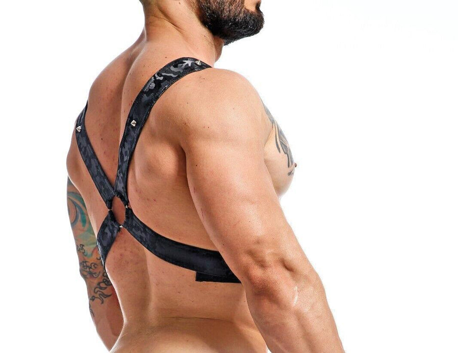 MOB DNGEON Cross Chain Harness Leather-Look One Size Black-Camo DMBL09-3