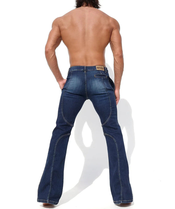 RUFSKIN Slim-Fit Flare Legs Jeans Vaquero Dark Distressed Denim Pants
