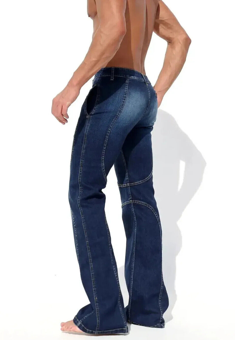 RUFSKIN Slim-Fit Flare Legs Jeans Vaquero Dark Distressed Denim Pants