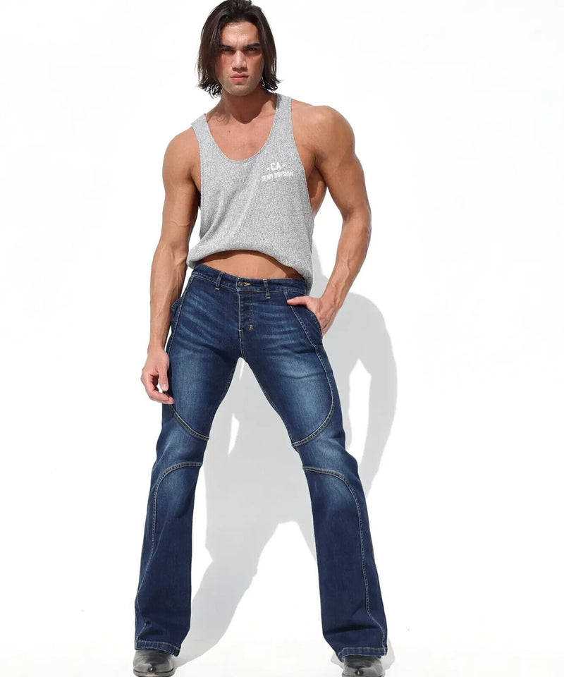 RUFSKIN Slim-Fit Flare Legs Jeans Vaquero Dark Distressed Denim Pants
