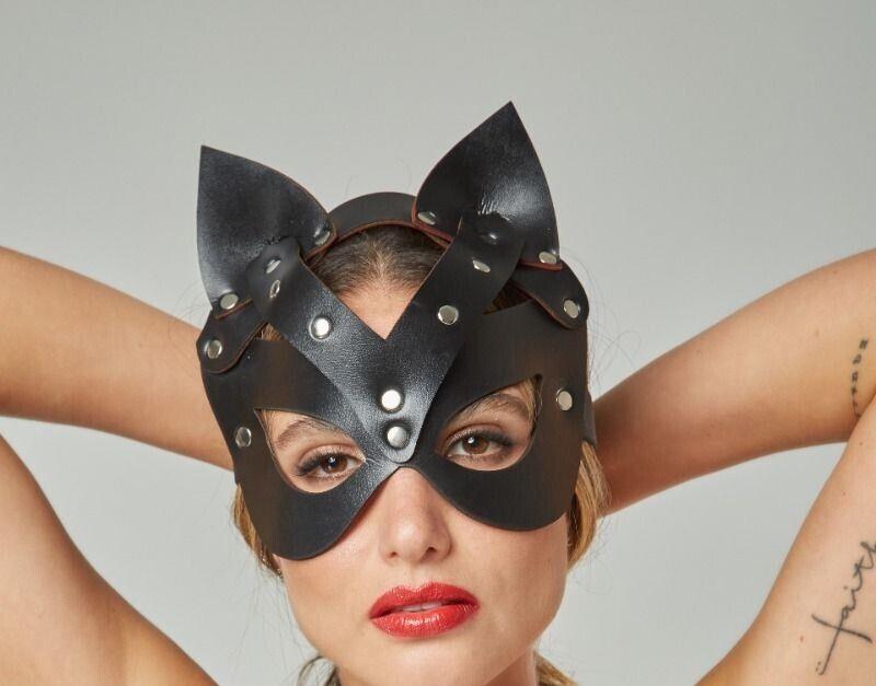 MOB DNGEON Malebasics Kitty Mask Synthetic Leather Black DWA01
