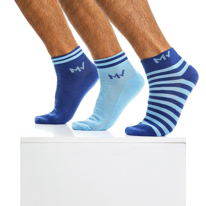 3 Pairs Of Modus Vivendi Sock Ankle Sock 3 Pairs Pack Men Socks Blue XS2010 60A - SexyMenUnderwear.com