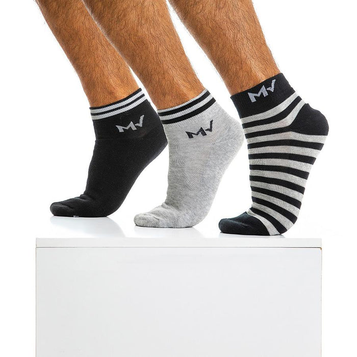 3 Pairs Socks Of Modus Vivendi Ankle Sock Trio Pack Grey XS2010 60A - SexyMenUnderwear.com
