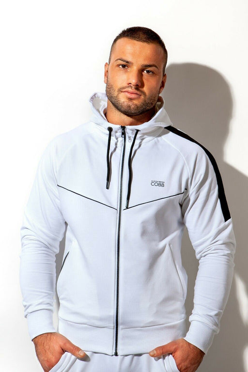 ALEXANDER COBB Cotton Jacket Hoodie With Zipper Super Soft White & Black 4 - SexyMenUnderwear.com