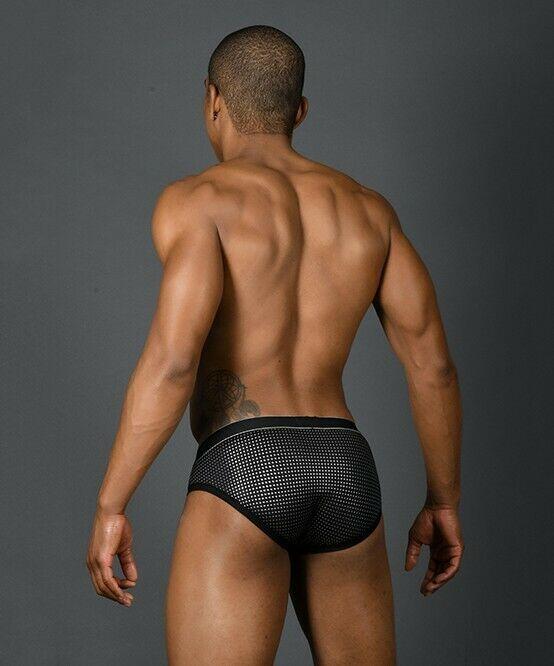 XS Andrew Christian Brief Massive Glam Briefs Silver Slips Homme Noir 91288 7