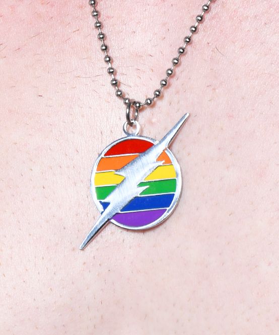 ANDREW CHRISTIAN Ball Chains Lightning Bolt Pride Rainbow Necklace 8579 - SexyMenUnderwear.com