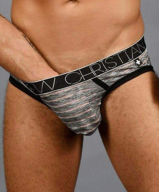 Andrew Christian Brief Sheer Stripe Briefs Sporty Slip Black & Gray 91312 43 - SexyMenUnderwear.com