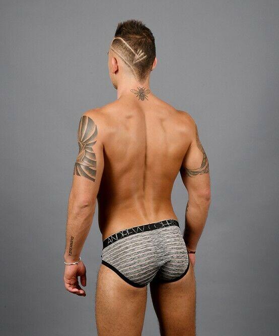 Andrew Christian Brief Sheer Stripe Briefs Sporty Slip Black & Gray 91312 43 - SexyMenUnderwear.com